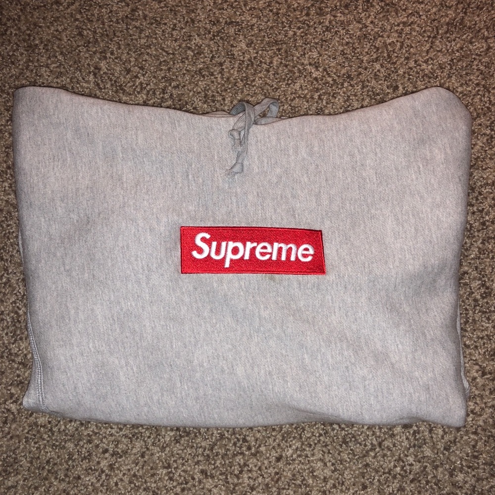 Supreme heather grey box logo hoodie